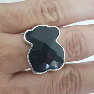 Tous Sterling Silver Big Black Onyx Ring Size 8